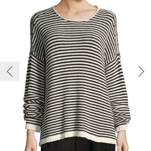 Eileen Fisher Black & Cream Striped Sweater - Picture 2 of 6